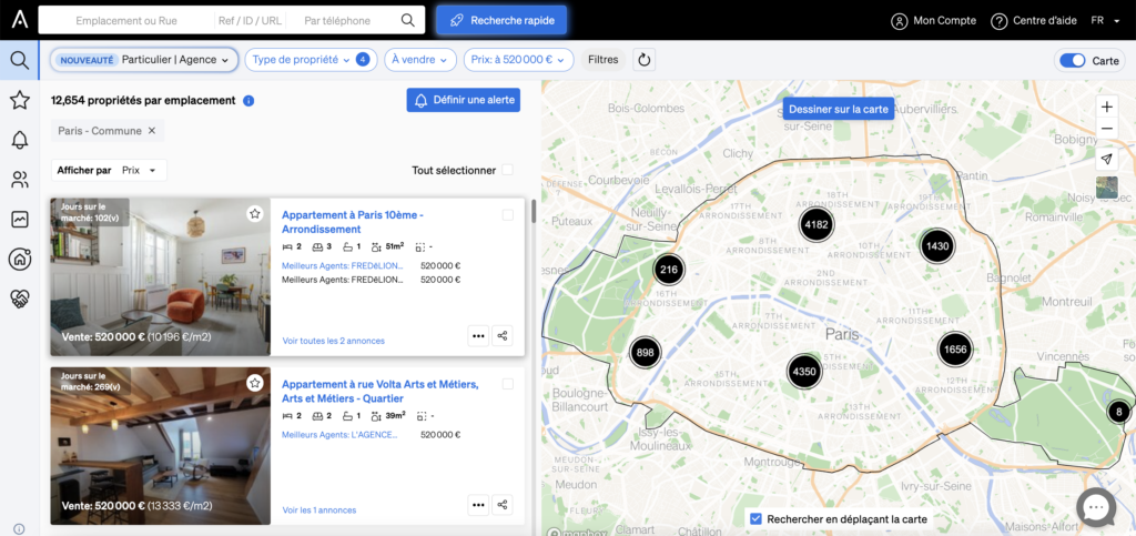 Recherche de biens immobiliers sur CASAFARI