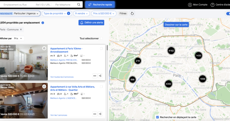 Recherche de biens immobiliers sur CASAFARI