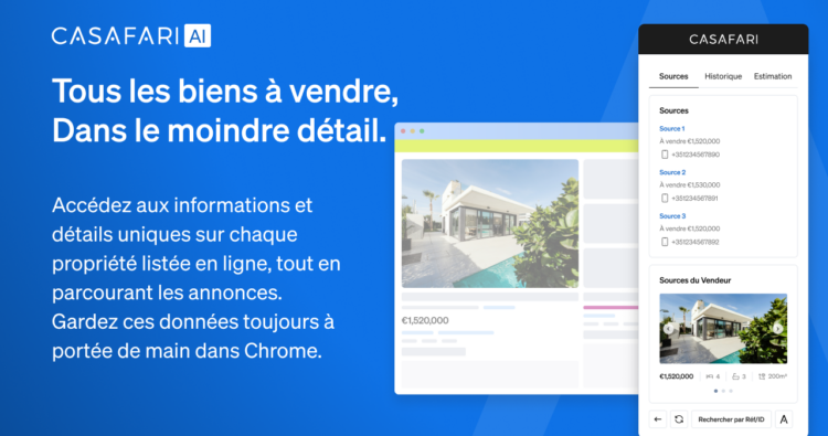 CASAFARI AI Chrome Extension, un outil permettant d'accéder aux données du marché sur le navigateur de l'agent immobilier