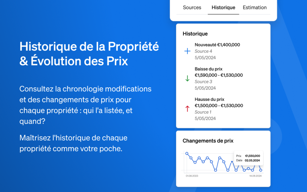 L'historique des biens et les changements de prix sont visibles dans l'extension Chrome de CASAFARI AI