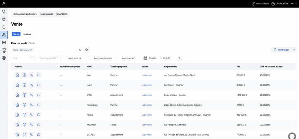 Les prospects des vendeurs privés dans le Lead Flow de CASAFARI